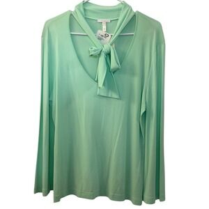 Escada Mint Green Jersey Shirt Long Sleeve V-Neck Top Size 42 Germany